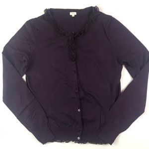 J Crew Cardigan Lace Ruffle Trim Purple large